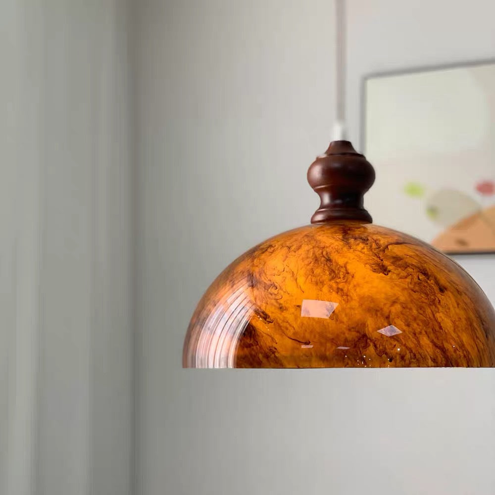 Traditionelle französische Halbkugelform Lava Acryl Eiche Eisen 1 - Licht Pendelleuchte für Esszimmer 
