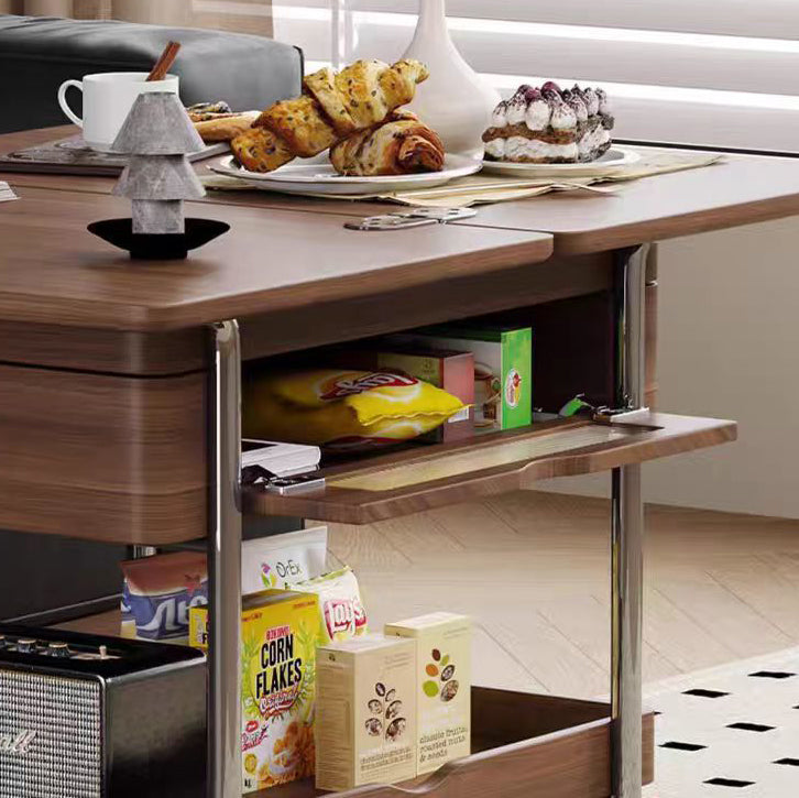 Contemporary Retro Solid Wood Iron Foldable Liftable Side Table 4 - Tier For Living Room
