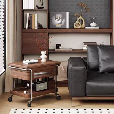 Contemporary Retro Solid Wood Iron Foldable Liftable Side Table 4 - Tier For Living Room