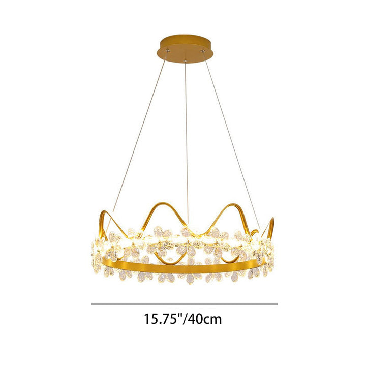 Contemporary Nordic Round Crown Flowers Aluminum Crystal LED Chandeliers For Dining Room