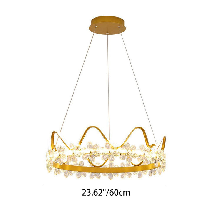 Contemporary Nordic Round Crown Flowers Aluminum Crystal LED Chandeliers For Dining Room