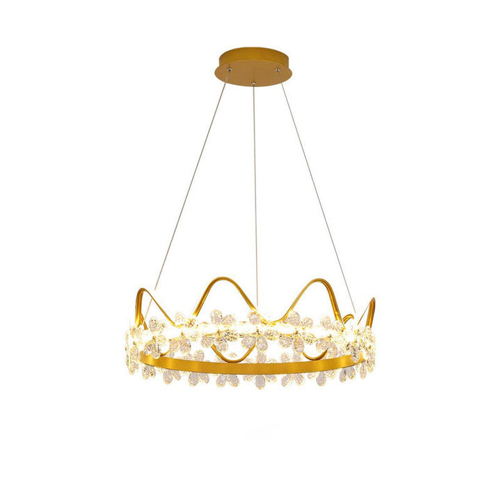 Contemporary Nordic Round Crown Flowers Aluminum Crystal LED Chandeliers For Dining Room
