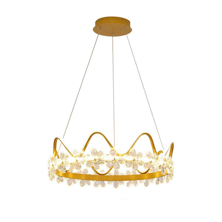 Contemporary Nordic Round Crown Flowers Aluminum Crystal LED Chandeliers For Dining Room