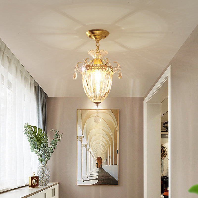 Traditional French Dome Water Drop Iron Crystal Glass 1 - Light Pendant Light For Hallways