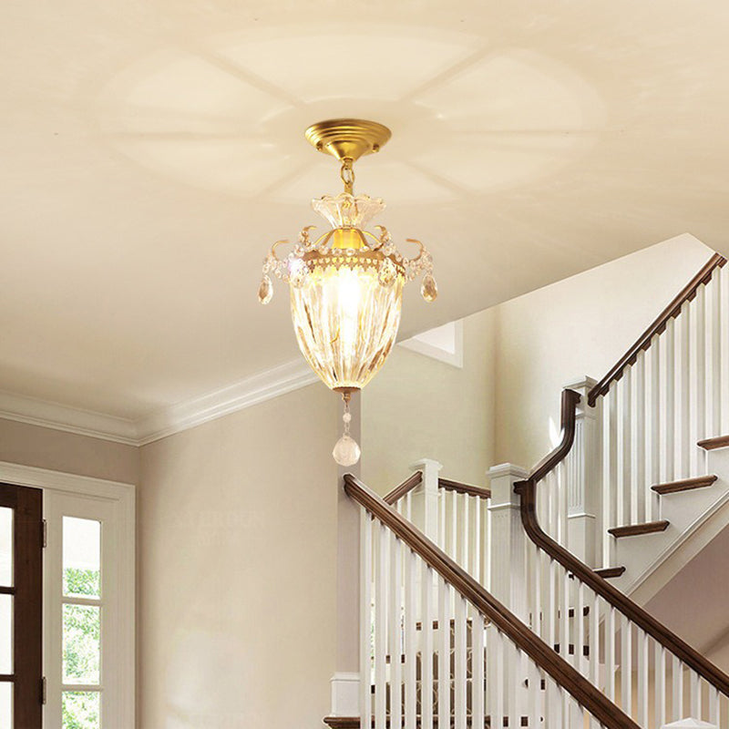 Traditional French Dome Water Drop Iron Crystal Glass 1 - Light Pendant Light For Hallways