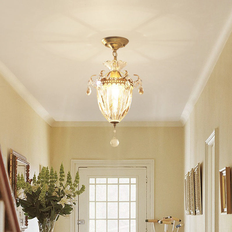 Traditional French Dome Water Drop Iron Crystal Glass 1 - Light Pendant Light For Hallways