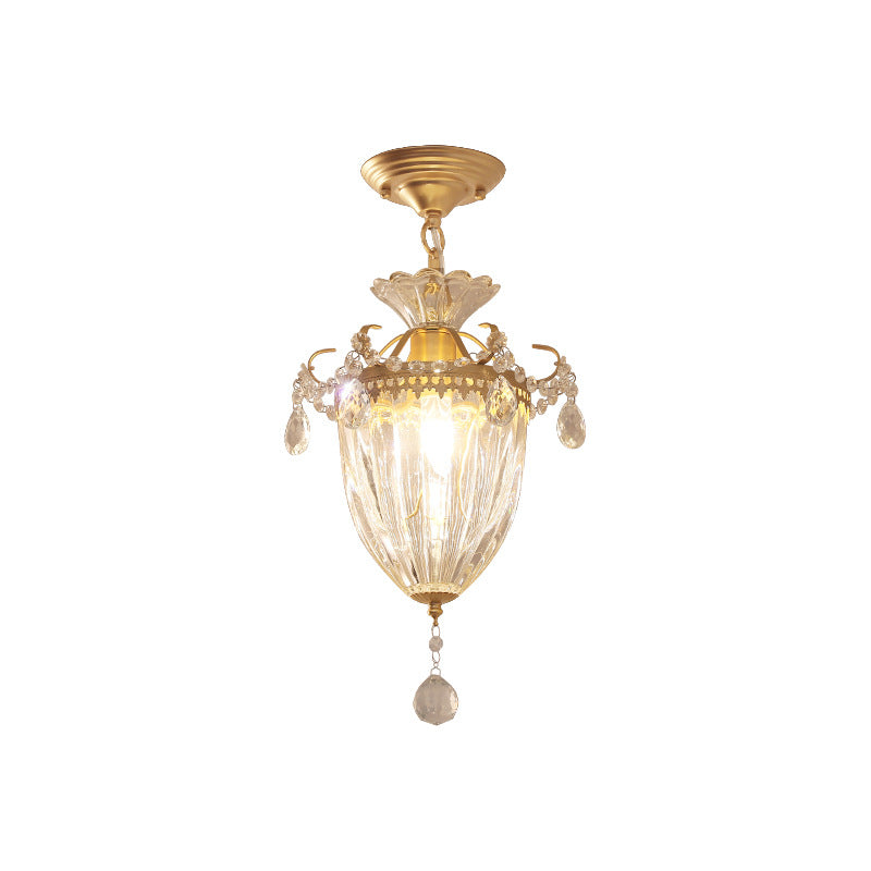 Traditional French Dome Water Drop Iron Crystal Glass 1 - Light Pendant Light For Hallways