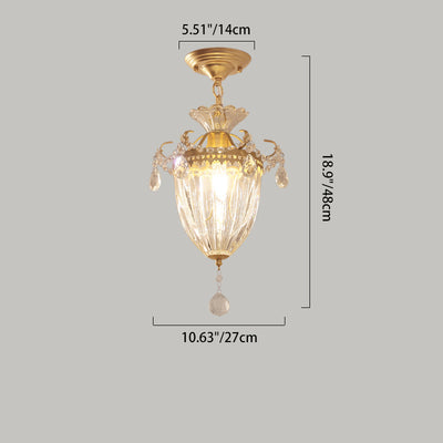 Traditional French Dome Water Drop Iron Crystal Glass 1 - Light Pendant Light For Hallways