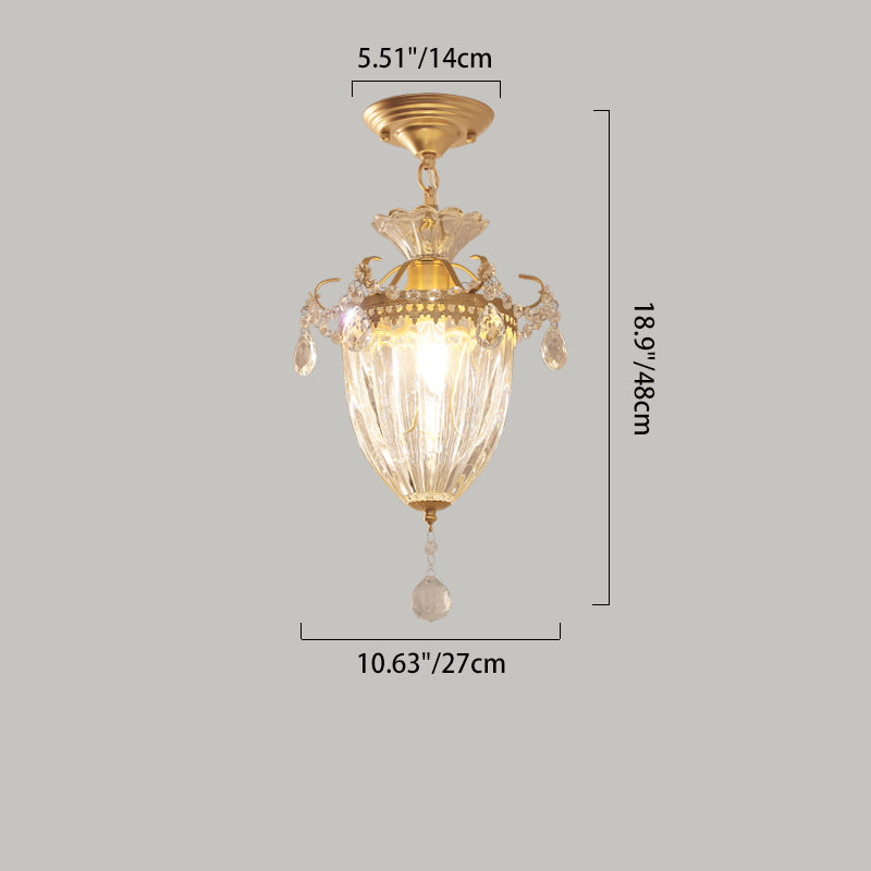 Traditional French Dome Water Drop Iron Crystal Glass 1 - Light Pendant Light For Hallways