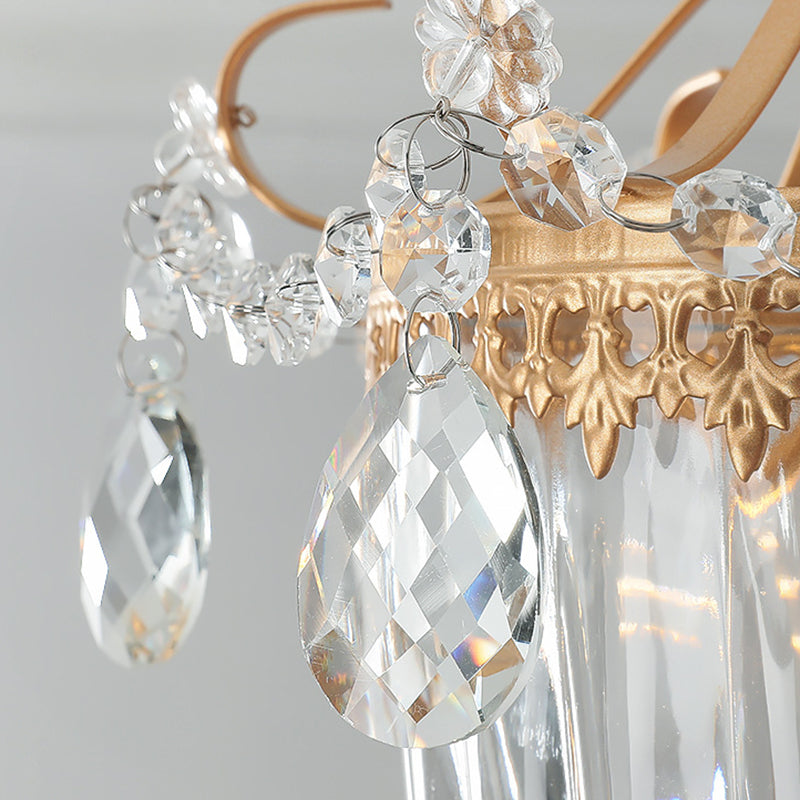 Traditional French Dome Water Drop Iron Crystal Glass 1 - Light Pendant Light For Hallways