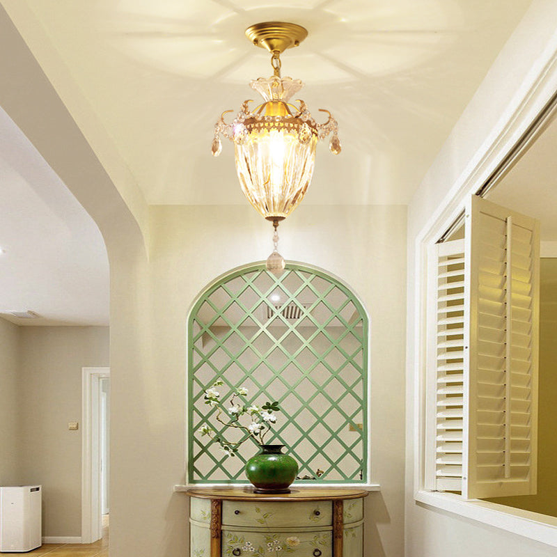Traditional French Dome Water Drop Iron Crystal Glass 1 - Light Pendant Light For Hallways