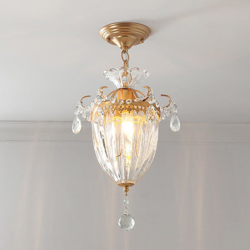 Traditional French Dome Water Drop Iron Crystal Glass 1 - Light Pendant Light For Hallways