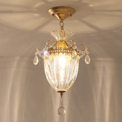 Traditional French Dome Water Drop Iron Crystal Glass 1 - Light Pendant Light For Hallways
