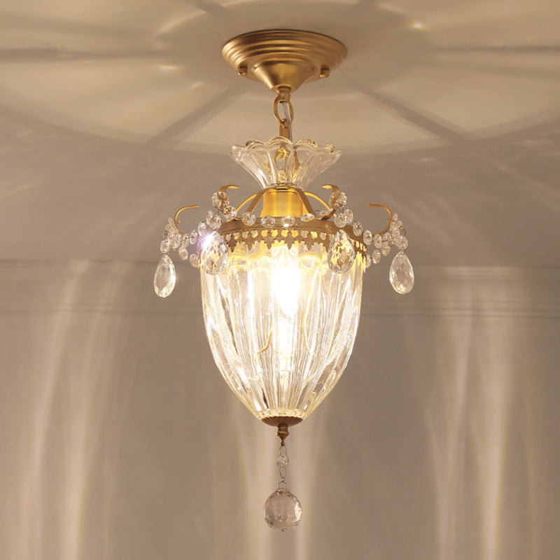 Traditional French Dome Water Drop Iron Crystal Glass 1 - Light Pendant Light For Hallways