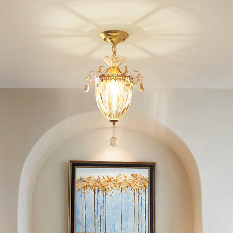 Traditionelle französische Kuppel Wassertropfen Eisen Kristall Glas 1 - Licht Pendelleuchte für Flure 