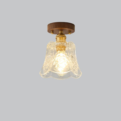 Traditional French Dome Transparent Walnut Glass Copper 1 - Light Semi-Flush Mount Ceiling Light For Hallways