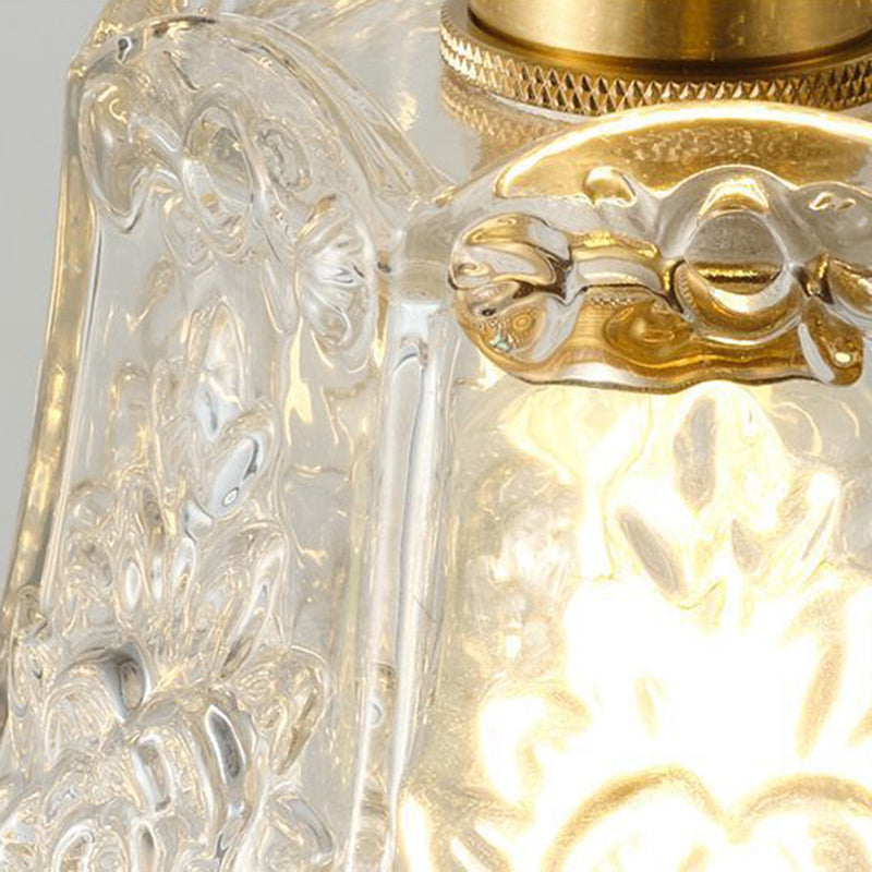 Traditional French Dome Transparent Walnut Glass Copper 1 - Light Semi-Flush Mount Ceiling Light For Hallways