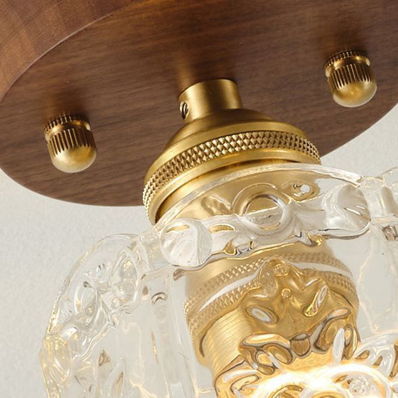 Traditional French Dome Transparent Walnut Glass Copper 1 - Light Semi-Flush Mount Ceiling Light For Hallways
