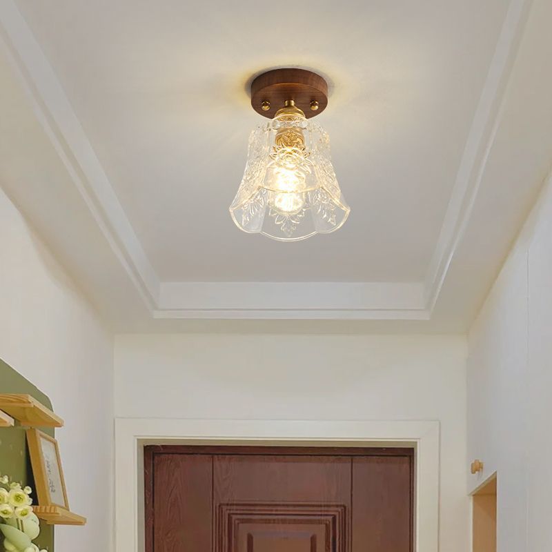 Traditional French Dome Transparent Walnut Glass Copper 1 - Light Semi-Flush Mount Ceiling Light For Hallways