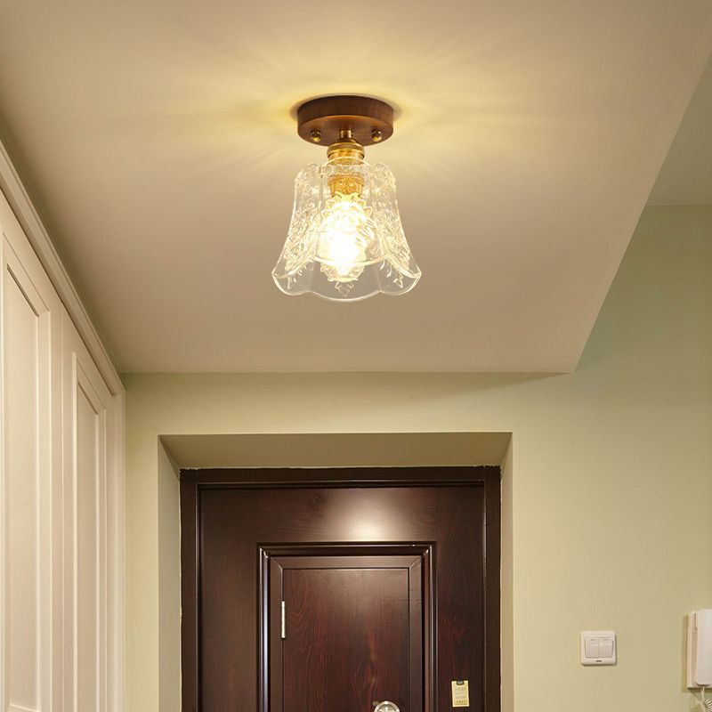 Traditional French Dome Transparent Walnut Glass Copper 1 - Light Semi-Flush Mount Ceiling Light For Hallways