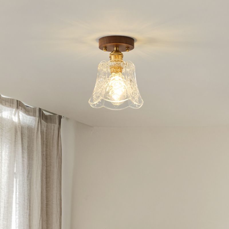 Traditional French Dome Transparent Walnut Glass Copper 1 - Light Semi-Flush Mount Ceiling Light For Hallways