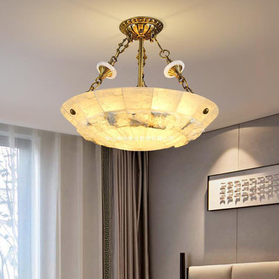 Traditional European Dome Semicircular Shell Brass Marble 3/4/5/7 - Light Chandelier For Living Room