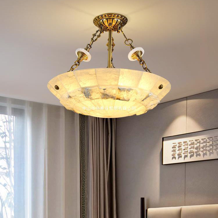 Traditional European Dome Semicircular Shell Brass Marble 3/4/5/7 - Light Chandelier For Living Room