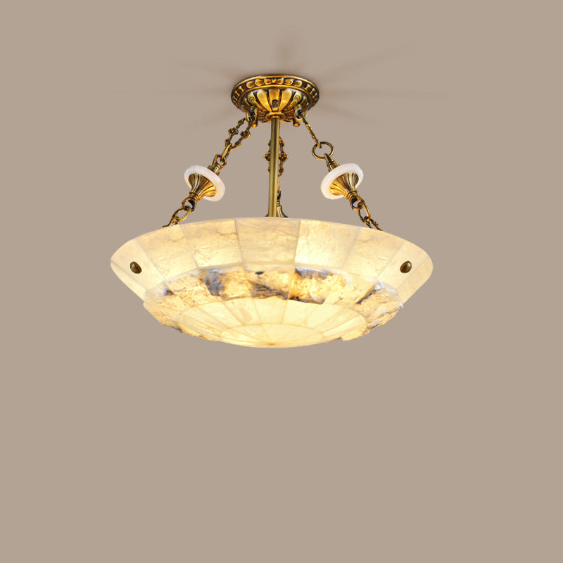 Traditional European Dome Semicircular Shell Brass Marble 3/4/5/7 - Light Chandelier For Living Room