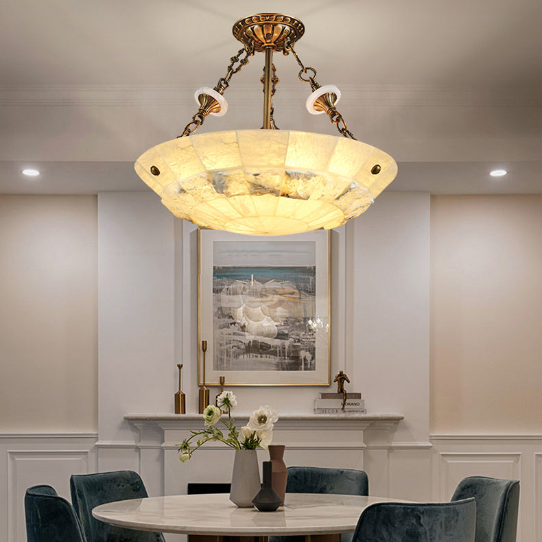 Traditional European Dome Semicircular Shell Brass Marble 3/4/5/7 - Light Chandelier For Living Room