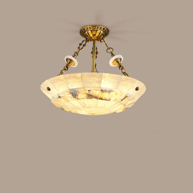 Traditional European Dome Semicircular Shell Brass Marble 3/4/5/7 - Light Chandelier For Living Room