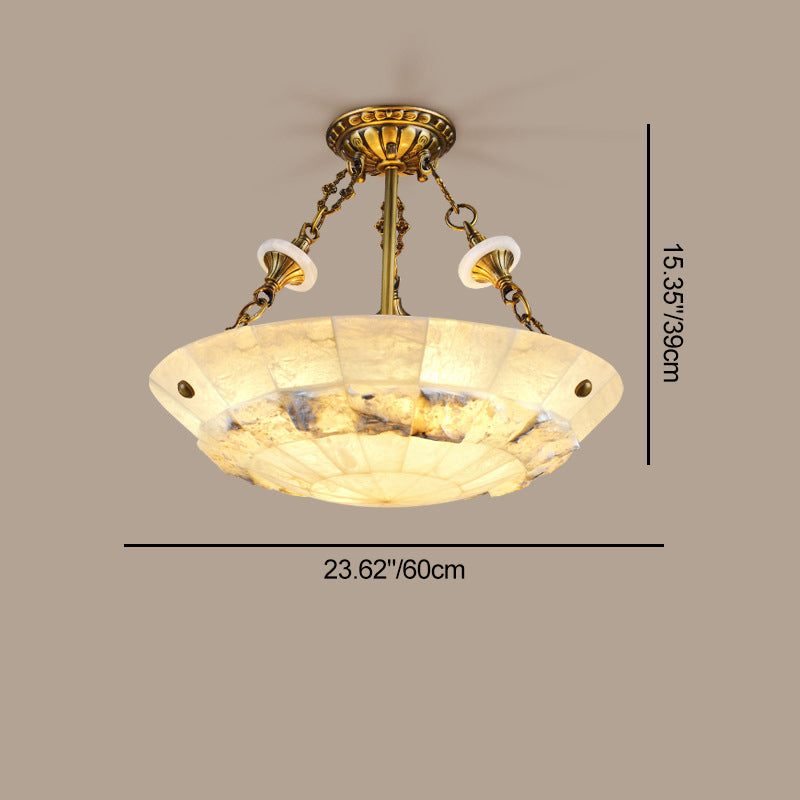 Traditional European Dome Semicircular Shell Brass Marble 3/4/5/7 - Light Chandelier For Living Room