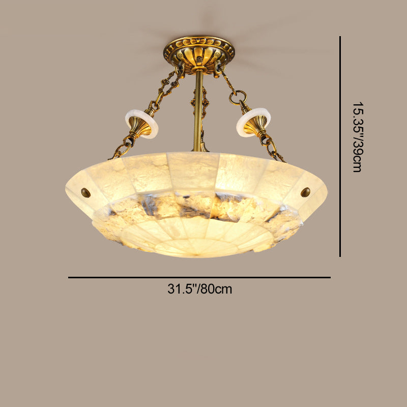 Traditional European Dome Semicircular Shell Brass Marble 3/4/5/7 - Light Chandelier For Living Room