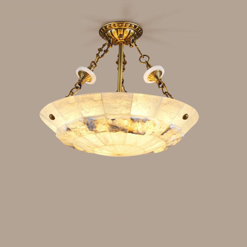 Traditional European Dome Semicircular Shell Brass Marble 3/4/5/7 - Light Chandelier For Living Room