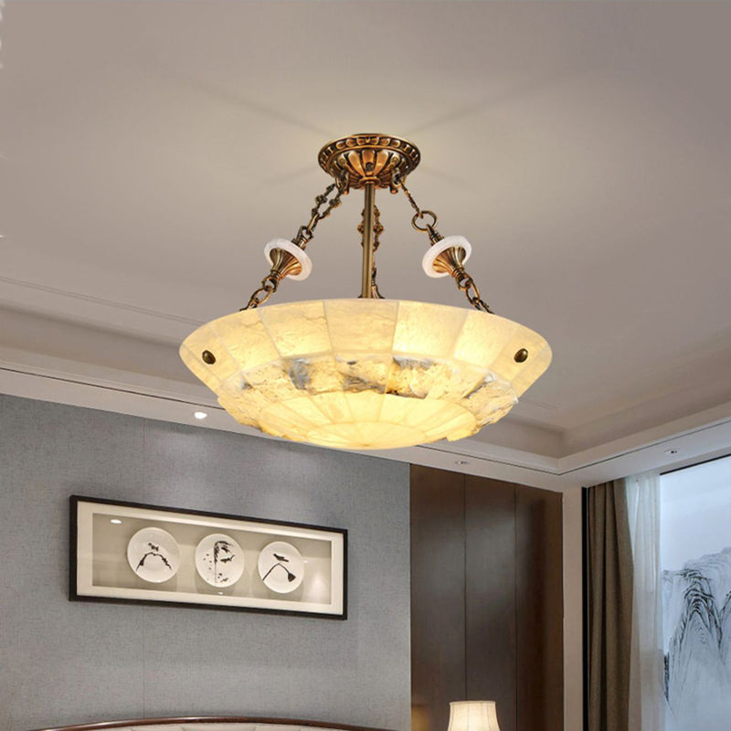 Traditional European Dome Semicircular Shell Brass Marble 3/4/5/7 - Light Chandelier For Living Room