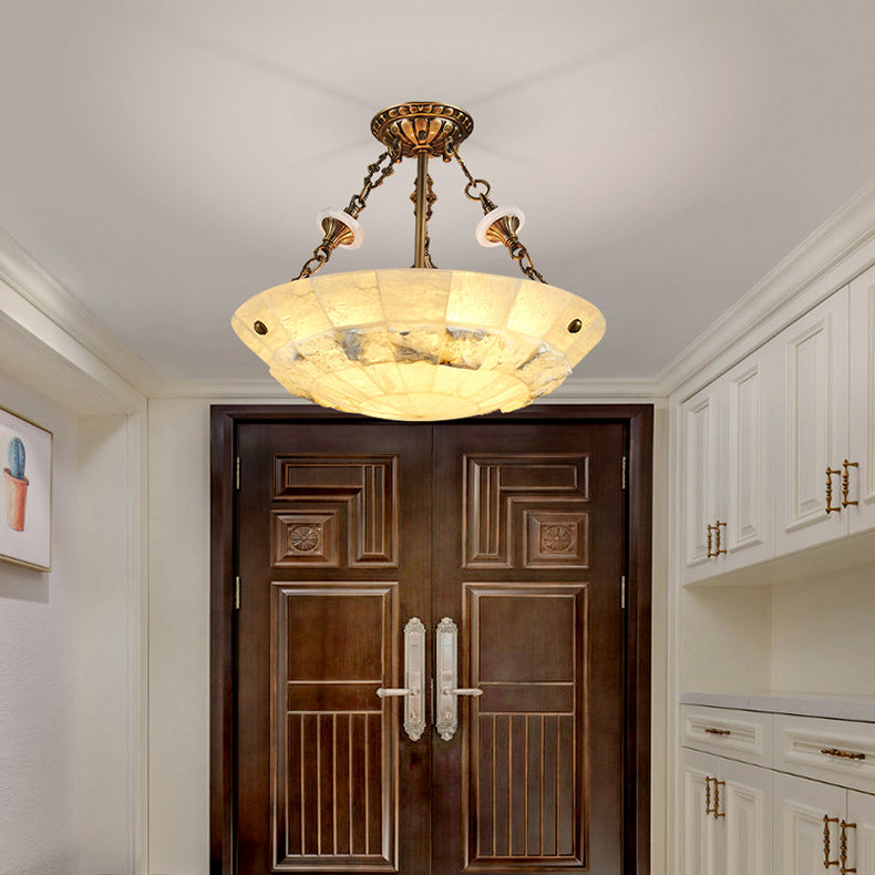 Traditional European Dome Semicircular Shell Brass Marble 3/4/5/7 - Light Chandelier For Living Room
