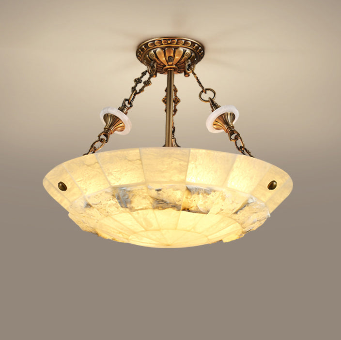 Traditional European Dome Semicircular Shell Brass Marble 3/4/5/7 - Light Chandelier For Living Room