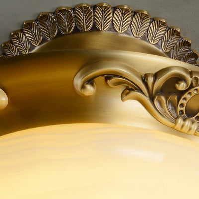 Luz de techo semiempotrada de jade de cobre tallado ovalado tradicional europeo LED para sala de estar 