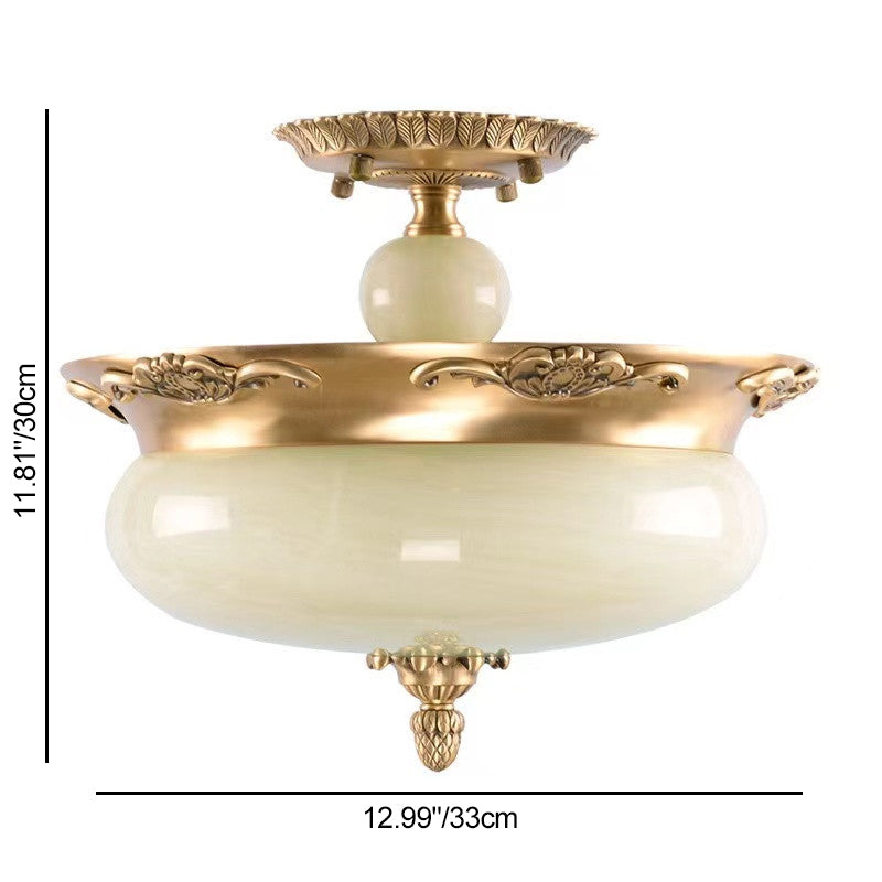 Luz de techo semiempotrada de jade de cobre tallado ovalado tradicional europeo LED para sala de estar 
