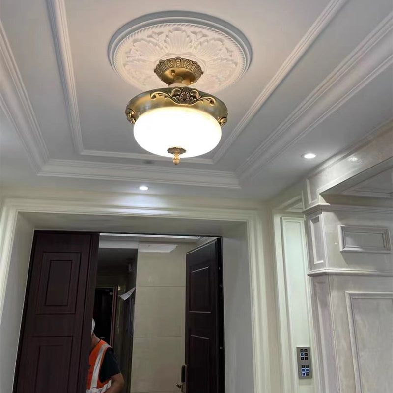 Luz de techo semiempotrada de jade de cobre tallado ovalado tradicional europeo LED para sala de estar 
