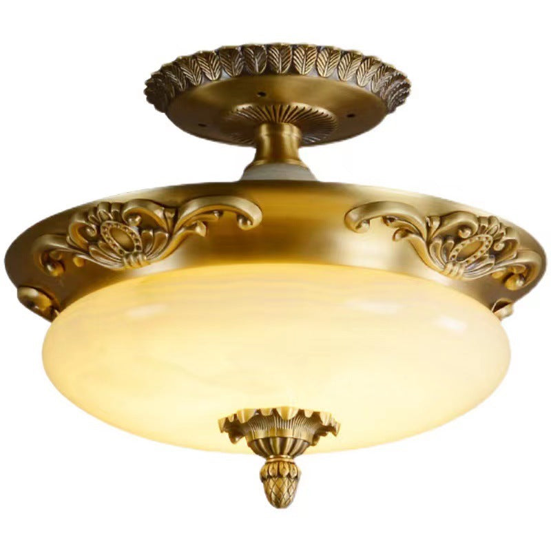 Luz de techo semiempotrada de jade de cobre tallado ovalado tradicional europeo LED para sala de estar 