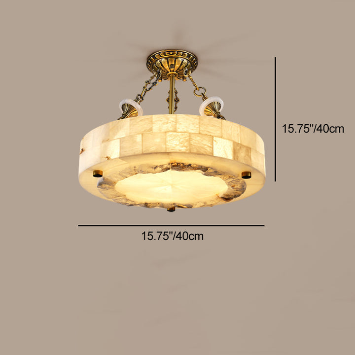 Traditional European Dome Round Cylinder Brass Marble 4/5/6 - Light Chandelier For Living Room