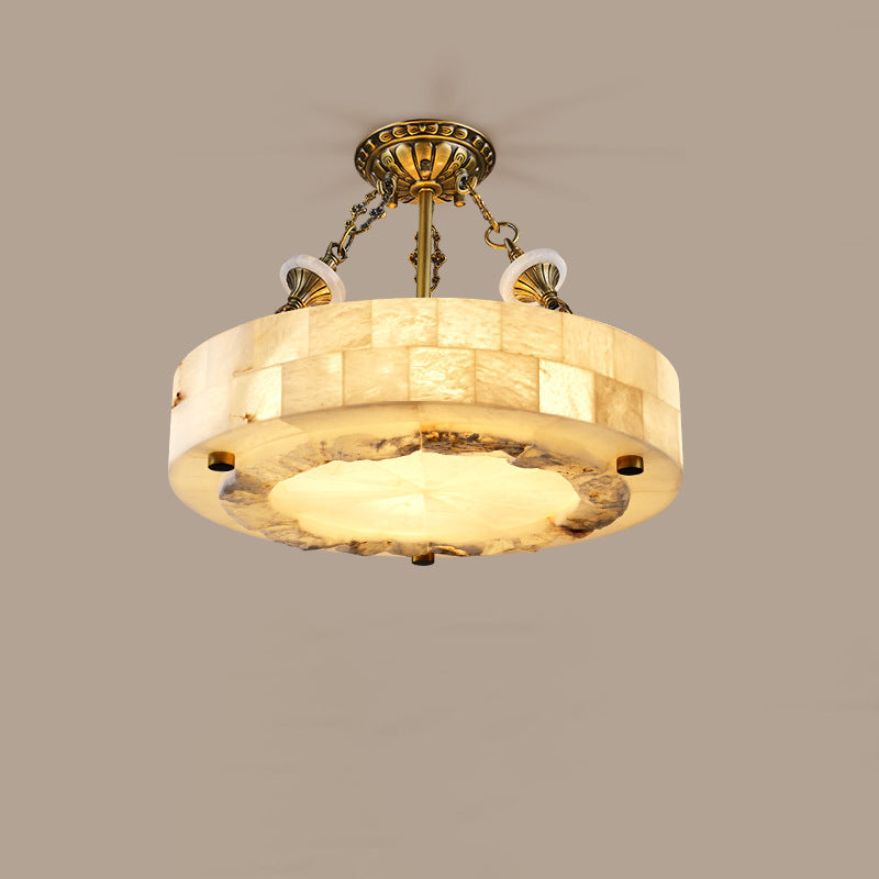 Dôme européen traditionnel en laiton et marbre rond cylindrique 4/5/6 - Lustre pour salon 