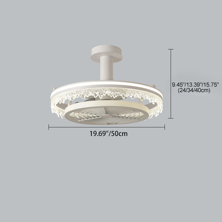 Zeitgenössischer nordischer Kuppelrunder Eisen-Acryl-Eisstruktur-Rand-LED-Deckenventilator mit Stangen für das Wohnzimmer 