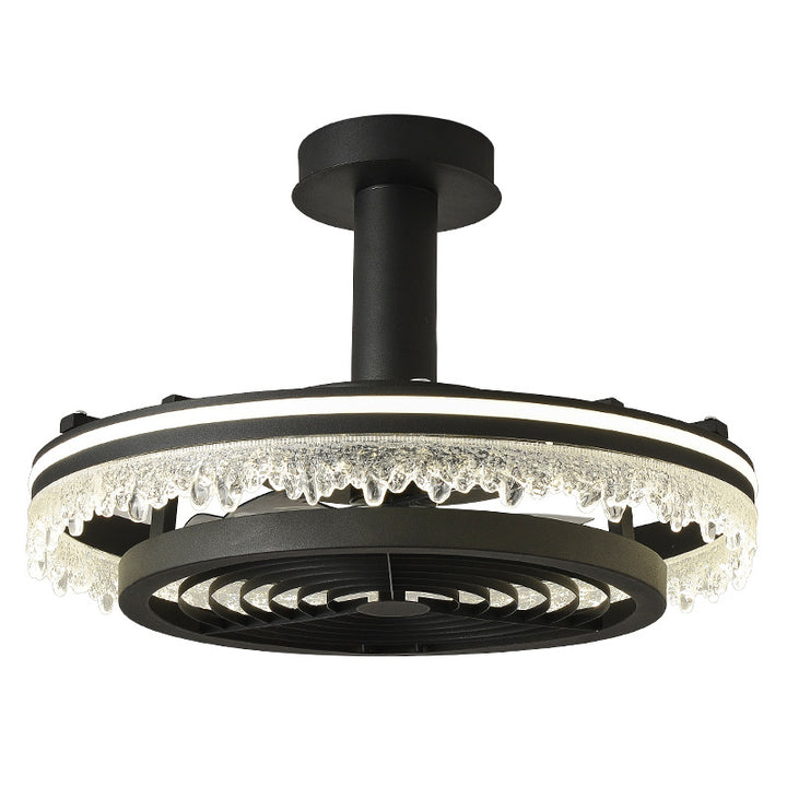 Zeitgenössischer nordischer Kuppelrunder Eisen-Acryl-Eisstruktur-Rand-LED-Deckenventilator mit Stangen für das Wohnzimmer 