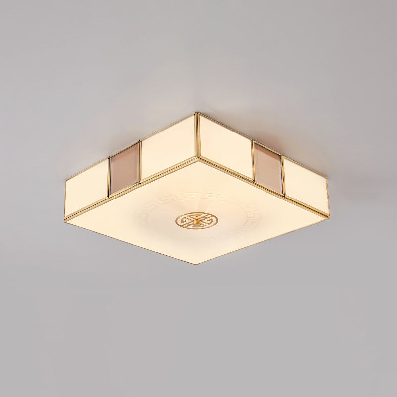 Plafonnier LED en fer et cuivre avec verre à treillis carré chinois traditionnel pour chambre 