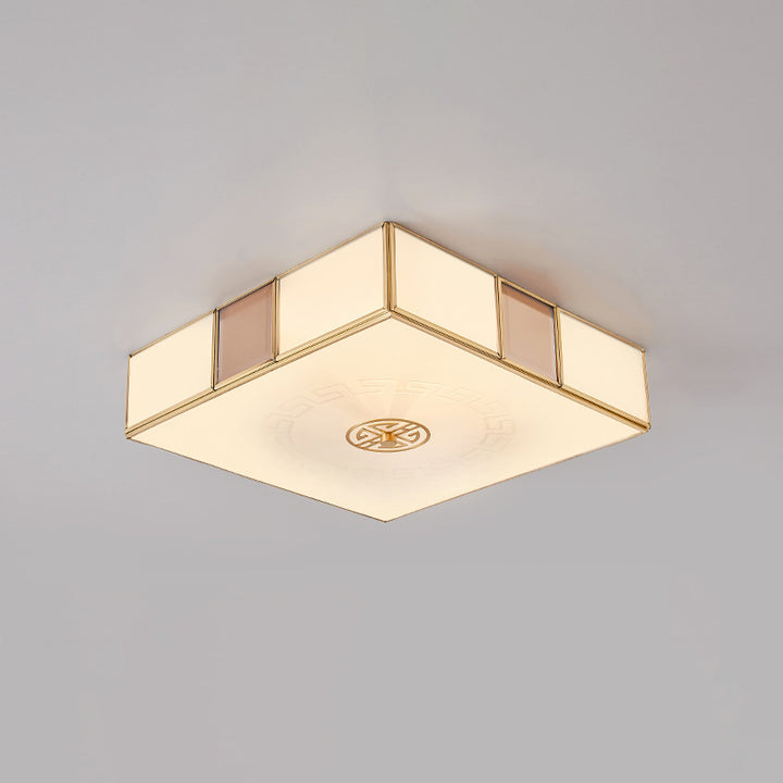 Plafonnier LED en fer et cuivre avec verre à treillis carré chinois traditionnel pour chambre 