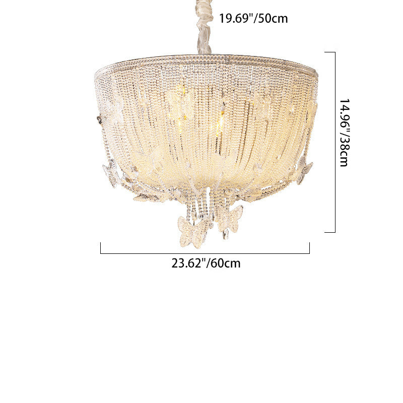 Lustre moderne de luxe en demi-cercle avec papillons en cristal et verre 4/6 - Lumière pour salle à manger 