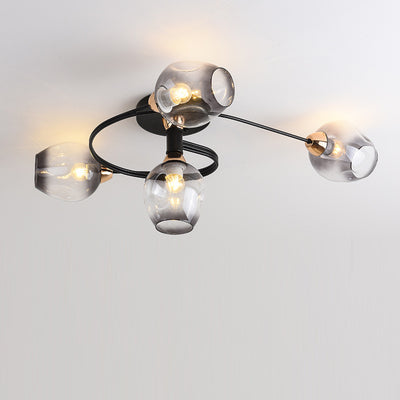 Plafonnier semi-encastré contemporain scandinave avec abat-jour en verre en forme de dôme et fer 1 lumière pour couloirs 