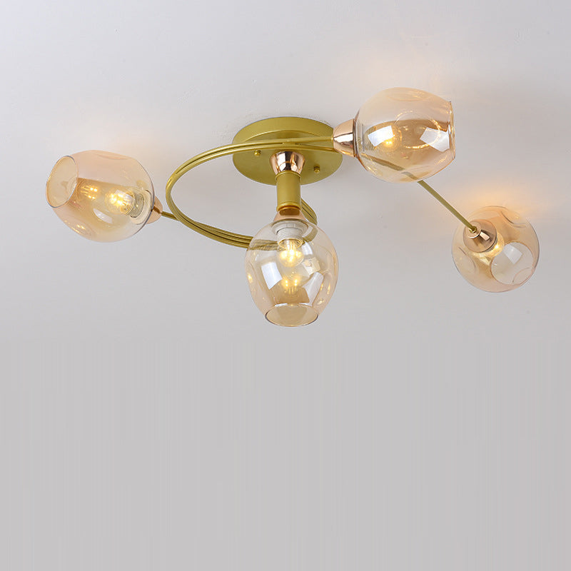 Plafonnier semi-encastré contemporain scandinave avec abat-jour en verre en forme de dôme et fer 1 lumière pour couloirs 