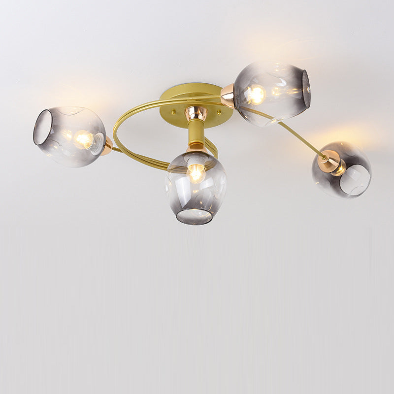 Plafonnier semi-encastré contemporain scandinave avec abat-jour en verre en forme de dôme et fer 1 lumière pour couloirs 